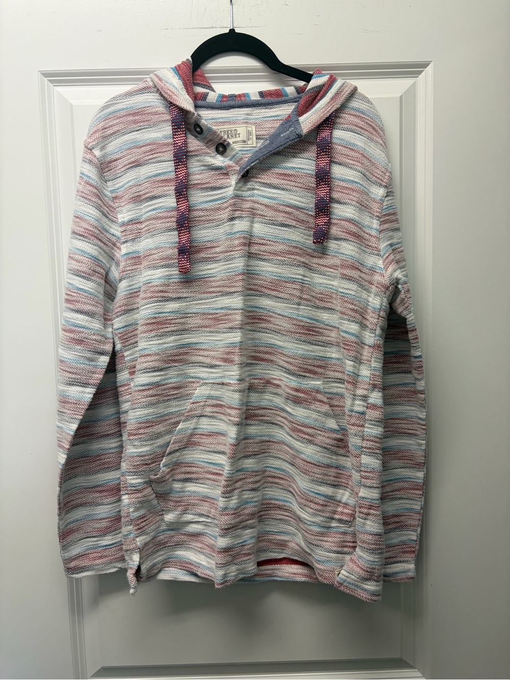 Free Planet Striped Baja Hoodie with Hood and Front Pocket Medium